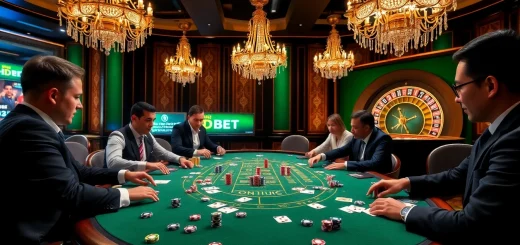 Experience an exciting HDBET poker game with colorful chips, cards, and a luxurious casino atmosphere.