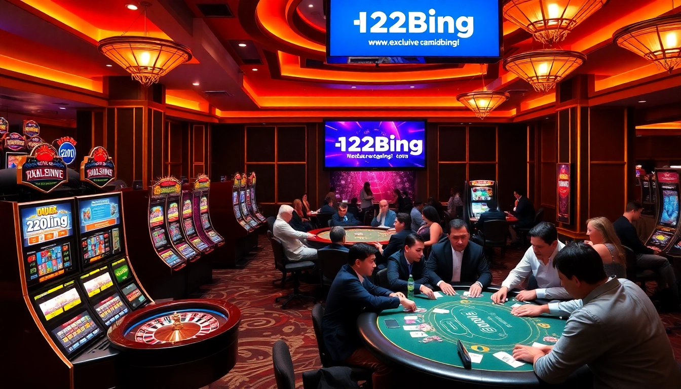 Engage with thrilling games at https://123b.ing/ featuring vibrant slot machines and energetic casino scenes.