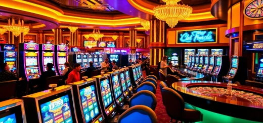 Players enjoying vibrant slot gacor machines in a luxurious casino atmosphere.