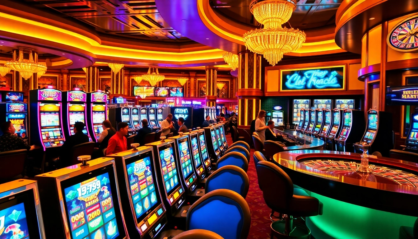 Players enjoying vibrant slot gacor machines in a luxurious casino atmosphere.