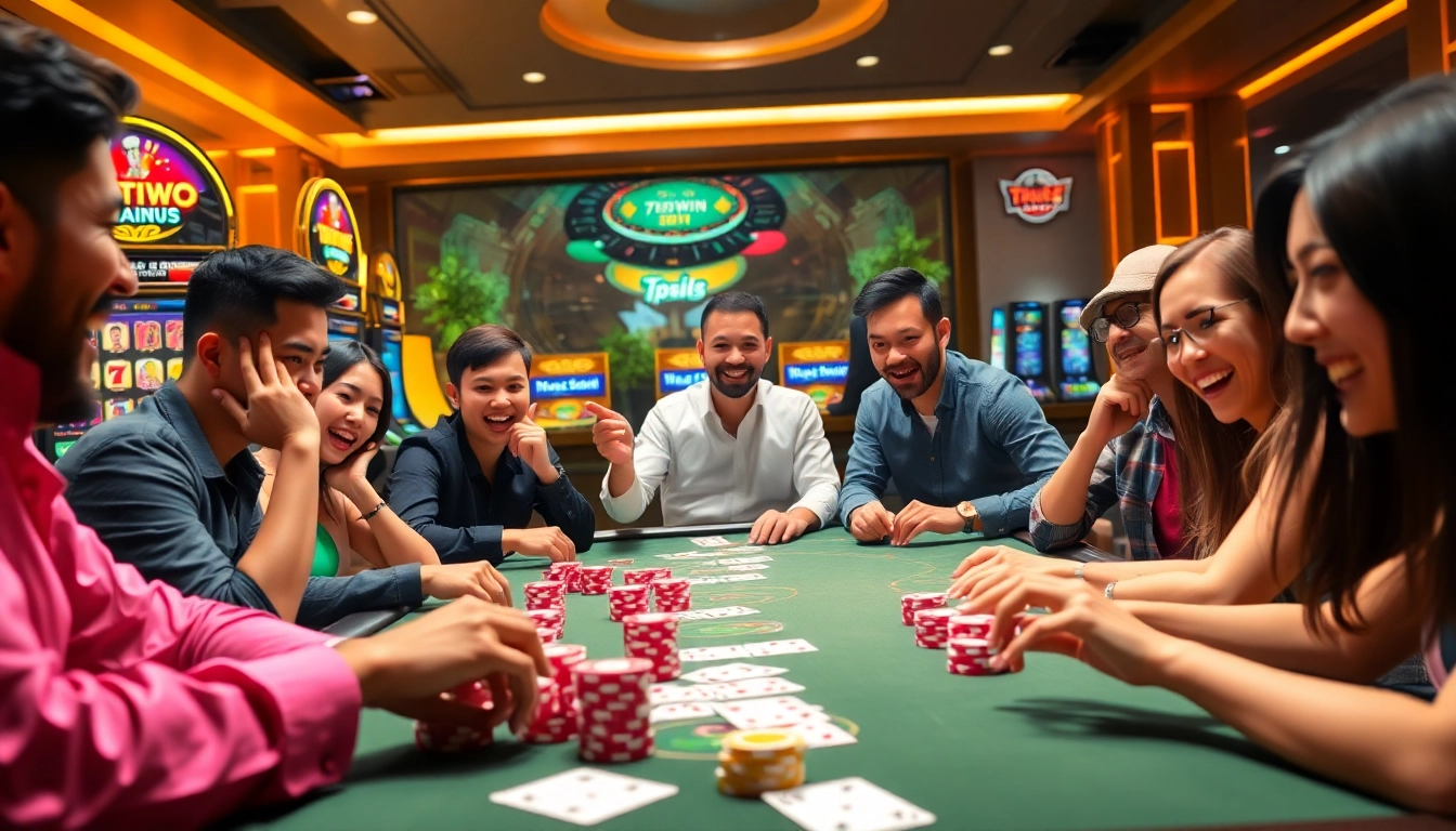 Excited players enjoying a lively game at 789Win casino with vibrant atmosphere.