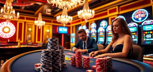 Experience the thrill of BET88 as players engage at a luxury gaming table with poker chips and casino ambience.