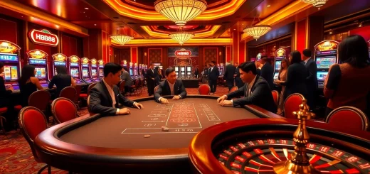 Professional players enjoying intense poker at the HB88 casino, surrounded by luxury and excitement.