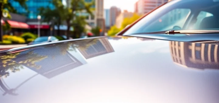 Enhance your vehicle's appearance with PPF Chattanooga, showcasing its sleek glossy finish under bright city lights.