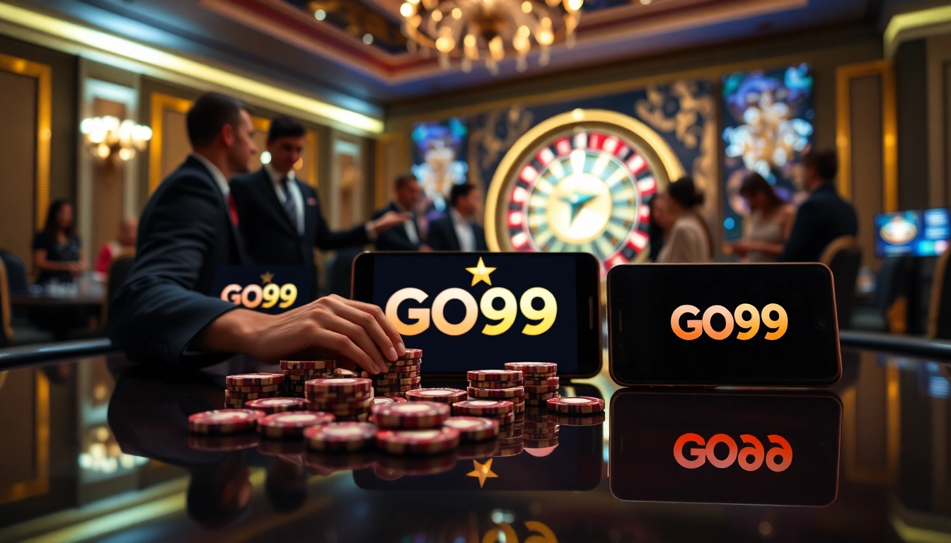 Experience the thrill of Go99 at a luxurious casino with dealer and vibrant betting atmosphere.