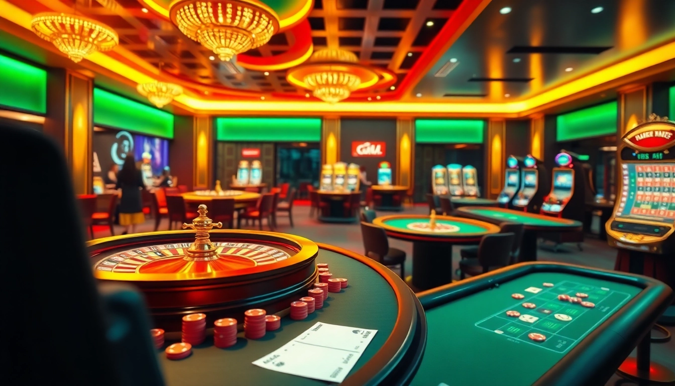 Goal123 online gambling interface with vibrant casino tables, poker chips, and betting slips.