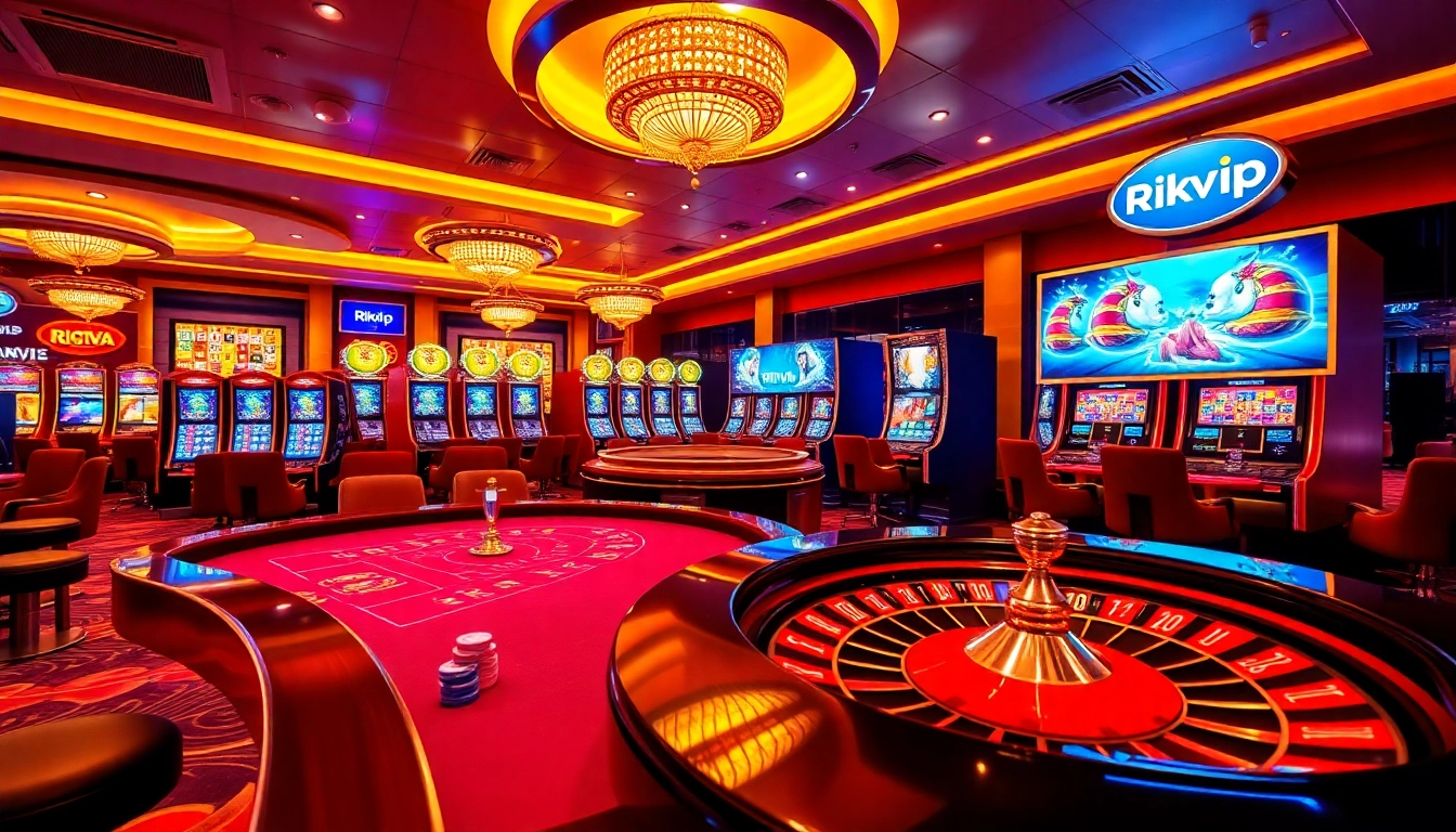 Engage with the thrilling ambiance of Rikvip's online casino featuring vibrant games and luxurious design.