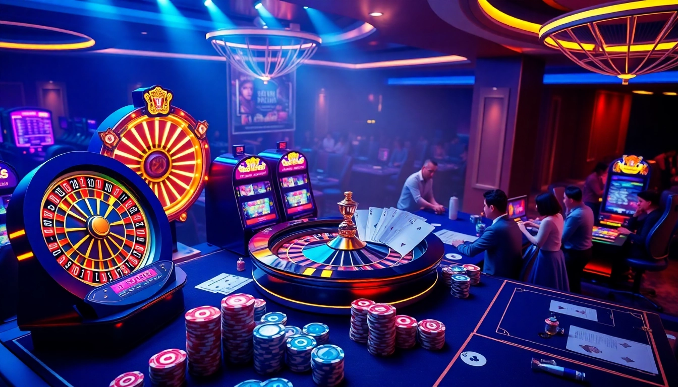 Sbobet link alternatif platform displaying an exciting online casino atmosphere with vibrant gambling elements.