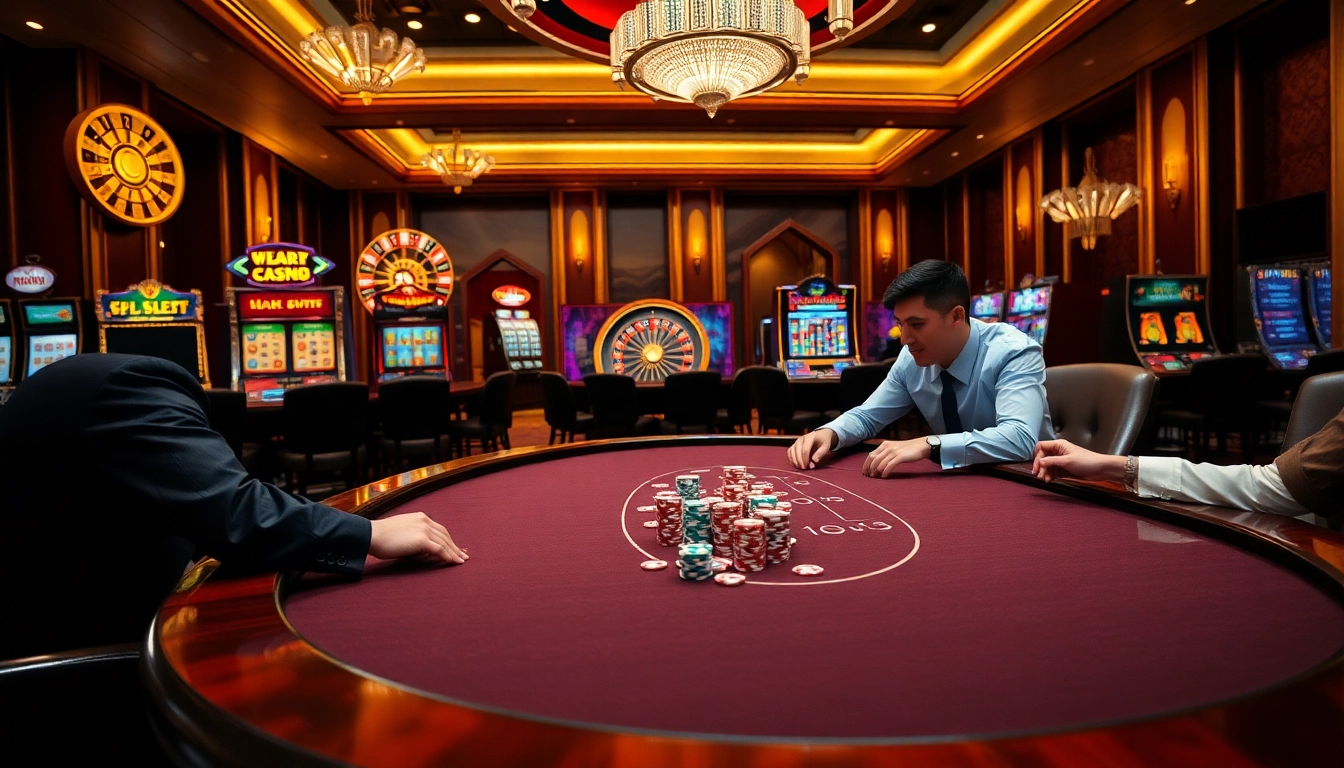 Engaging poker game scene at https://luck882.co.com/ showcasing vibrant chips and a roulette wheel.