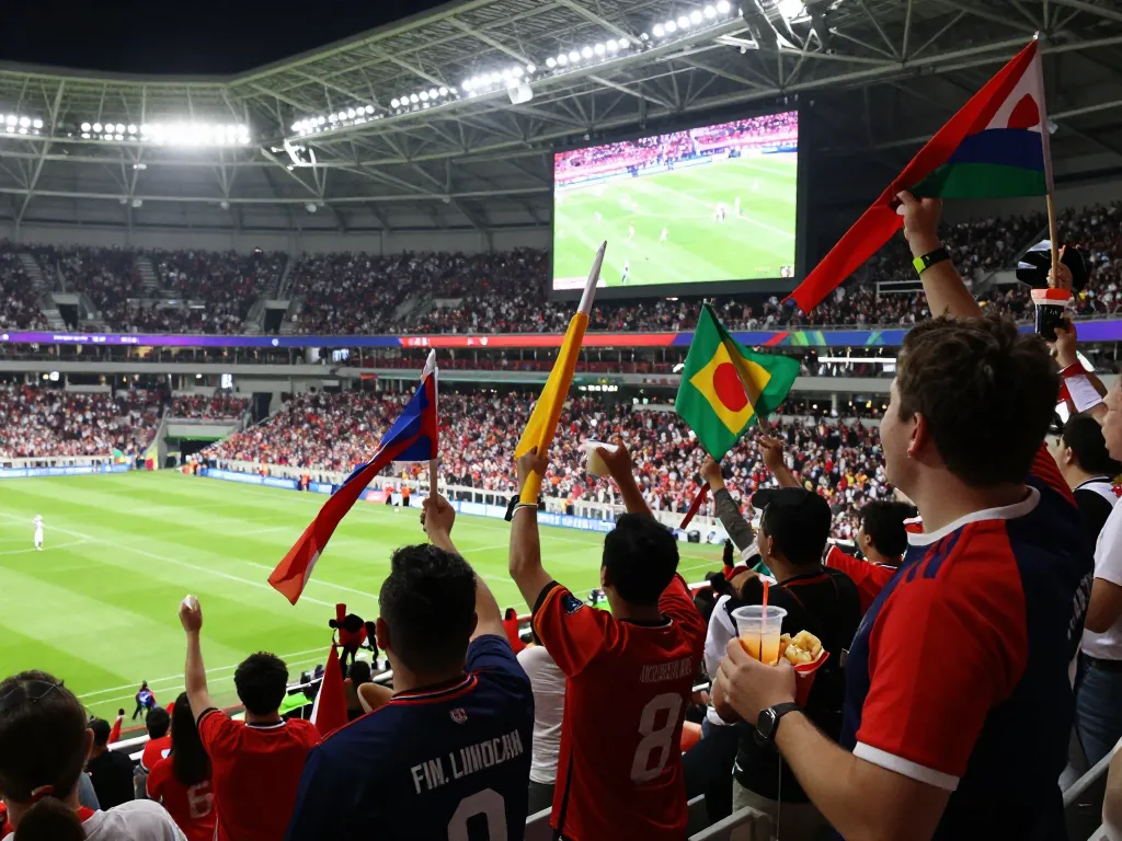 Fans enjoying trực tiếp bóng đá cakhiatv in a vibrant stadium with live match displayed.