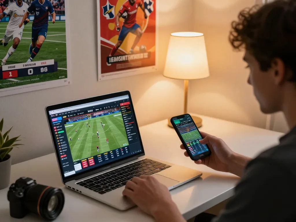 Engaging in live betting on may88 platform with sports game background