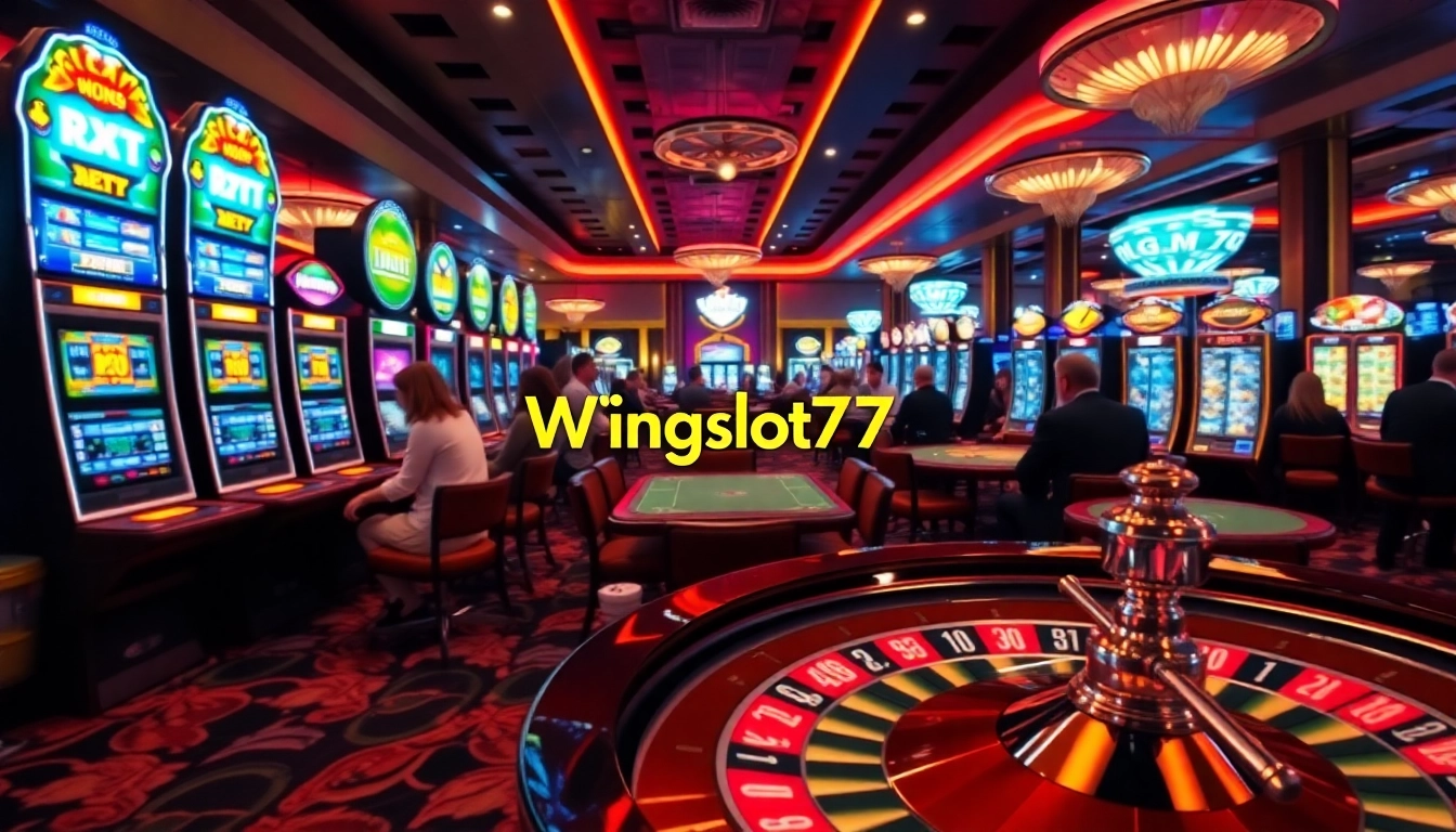 Engaging in exciting slot games at Wingslots77 with vibrant machines and inviting atmosphere.