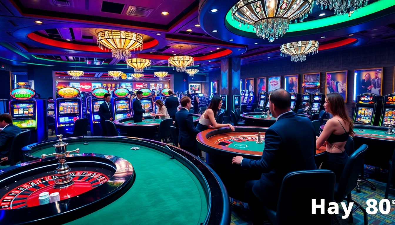 Experience thrilling gameplay at https://hay88.my/ with luxurious casino tables and vibrant slot machines.