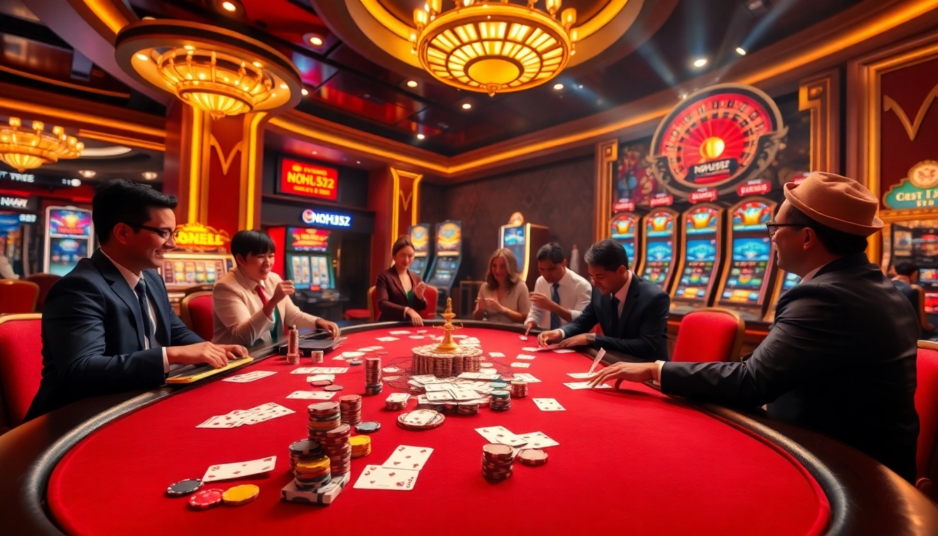 Players enjoying high-stakes poker at NOHU52 casino, capturing excitement and luxury.