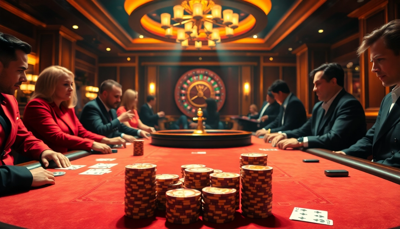 Engaged gamblers at a poker table strategizing their next move in a luxurious casino setting with S 8 elements.