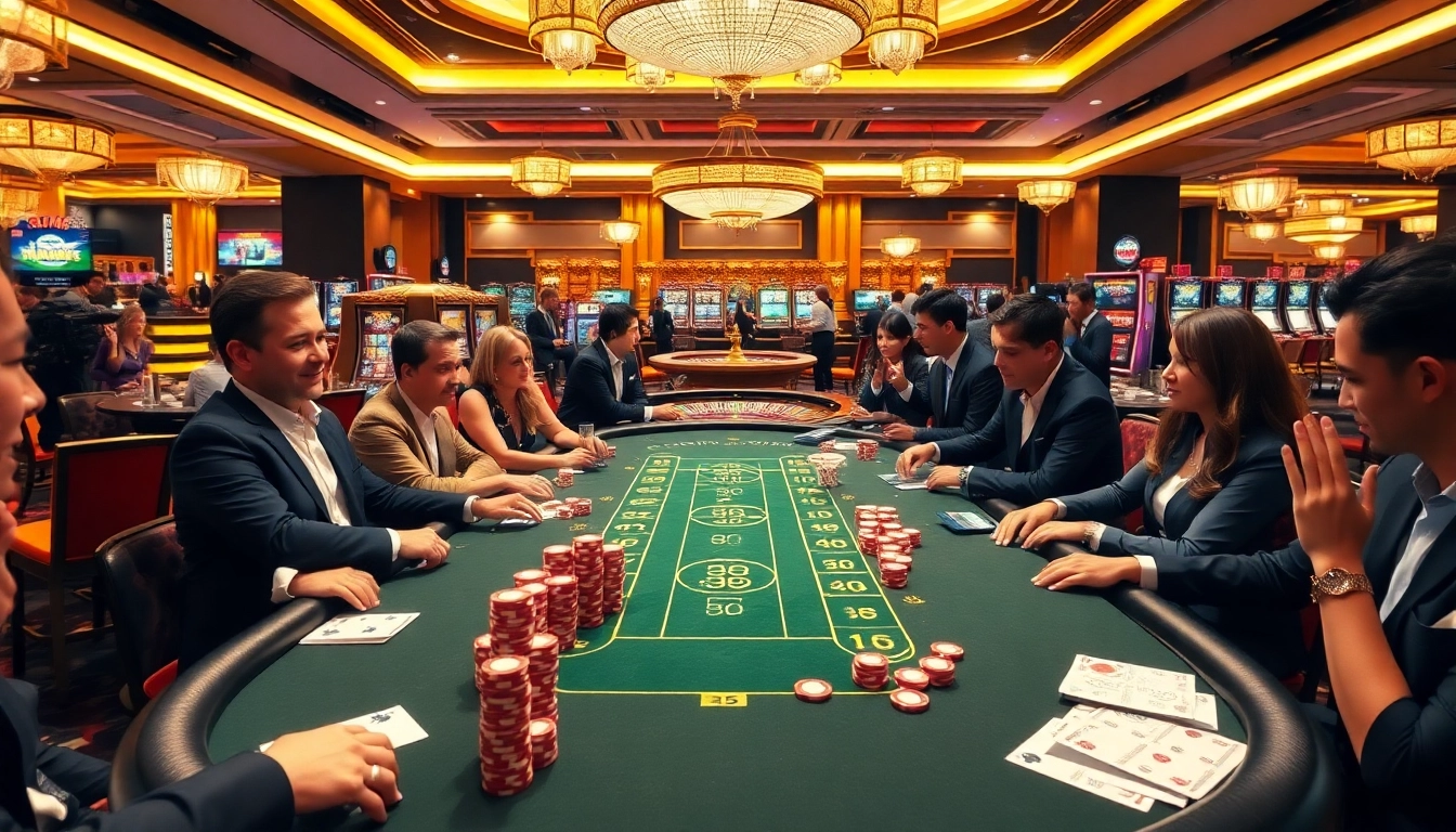Experience the thrill of RR99 BET with players at a luxury casino table, celebrating wins and engaging in excitement.