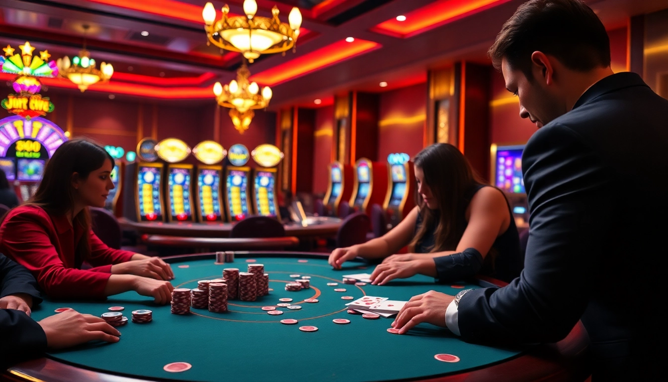 Players engaging in a thrilling poker game at a luxury table inspired by https://xx88csn.com/.