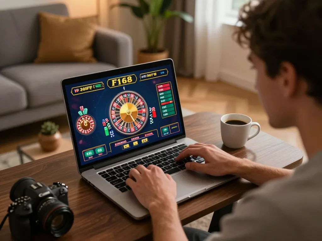 Engaging player using F168 online casino interface during a late-night gaming session