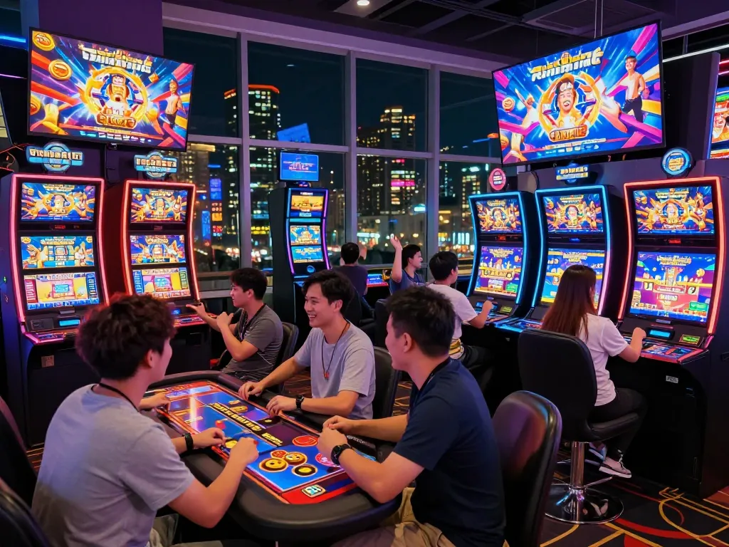 Exciting online gaming atmosphere at KJC featuring vibrant slots and live tables.