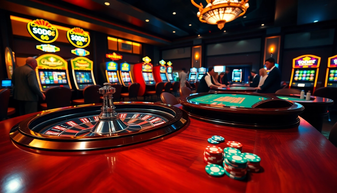 SODO66 players strategizing at a table, surrounded by casino excitement and luxury.