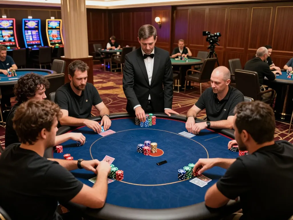 LV88 players engaged in a high-stakes poker game, showcasing vibrant chips and strategic gameplay.