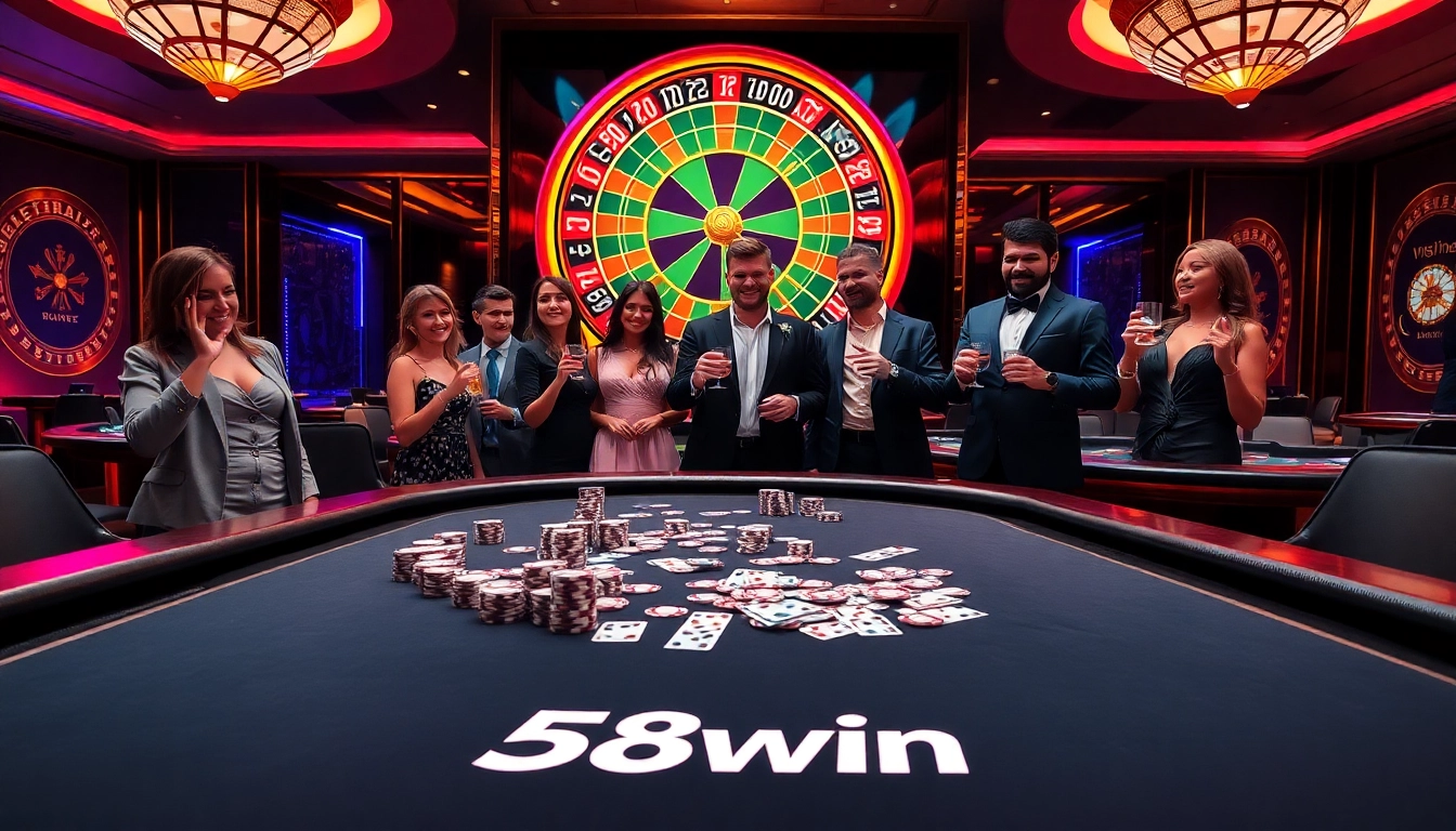 Experience the thrill of 58win with vibrant casino gaming ambiance and poker action.