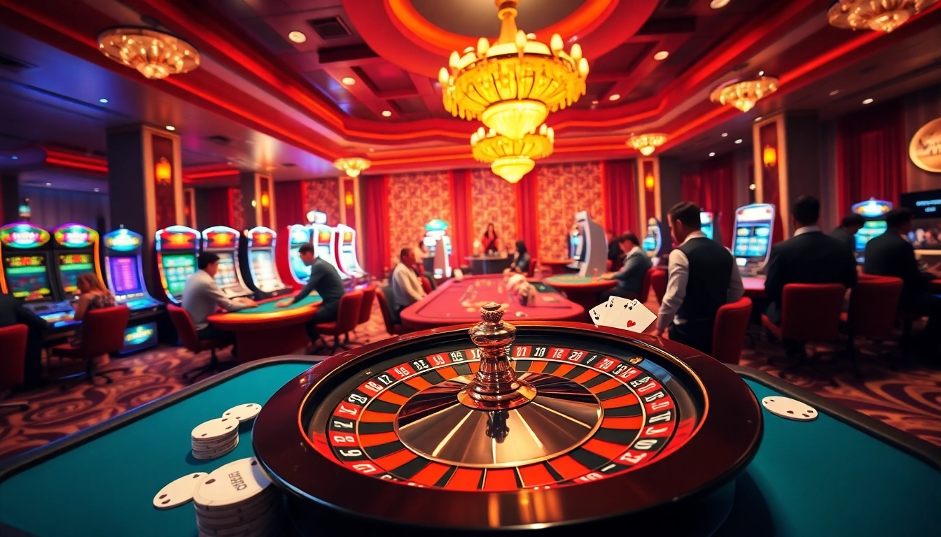 Experience the thrill of NK88 at a luxurious casino table surrounded by enthusiastic players.