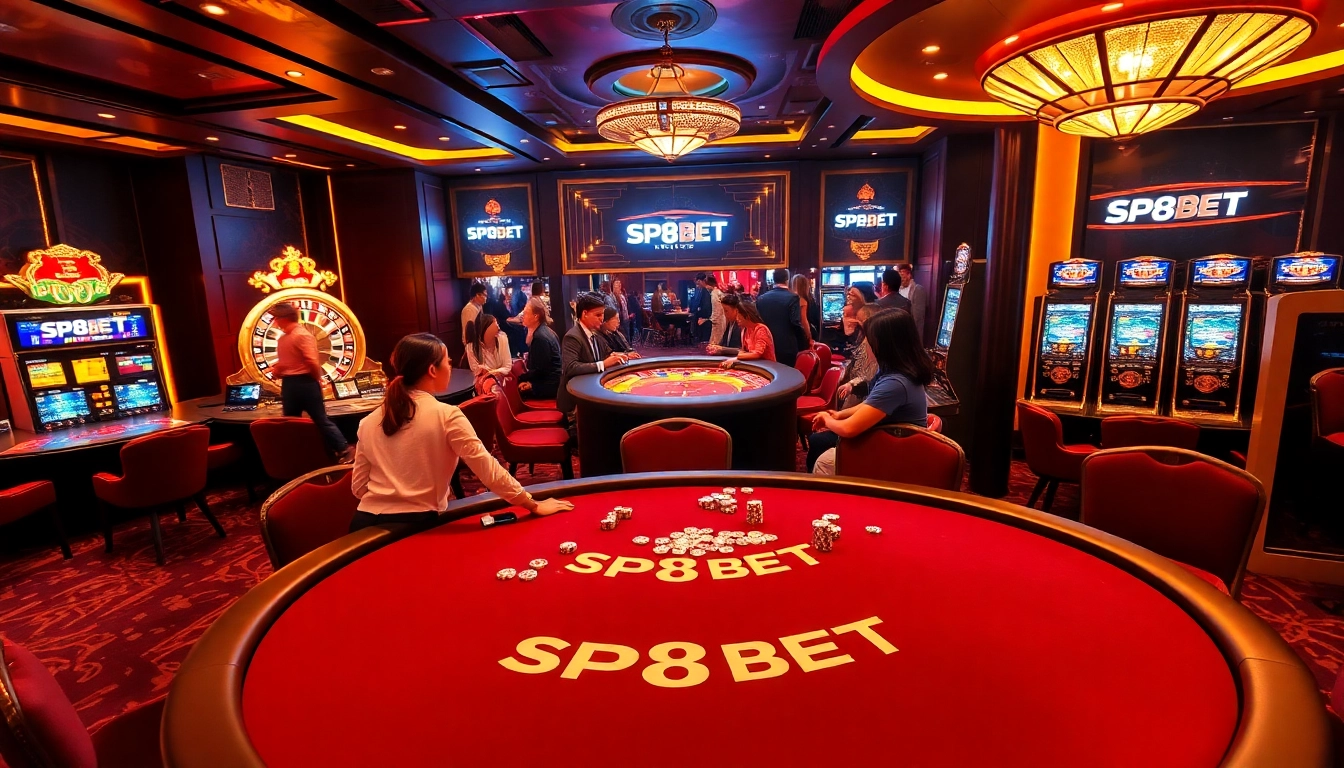 Experience the thrill of SP8BET casino games with vibrant tables and enthusiastic players.