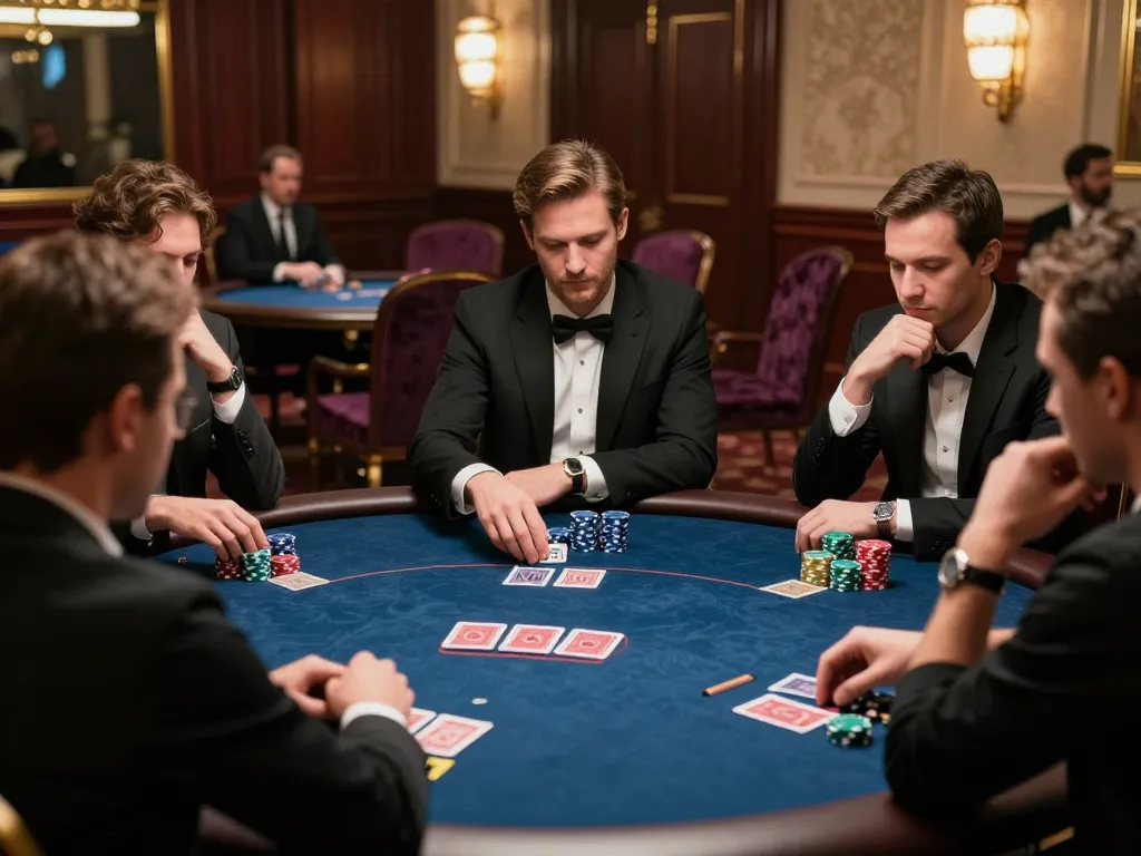 KJC poker players strategizing during a high-stakes game in a luxurious VIP area.