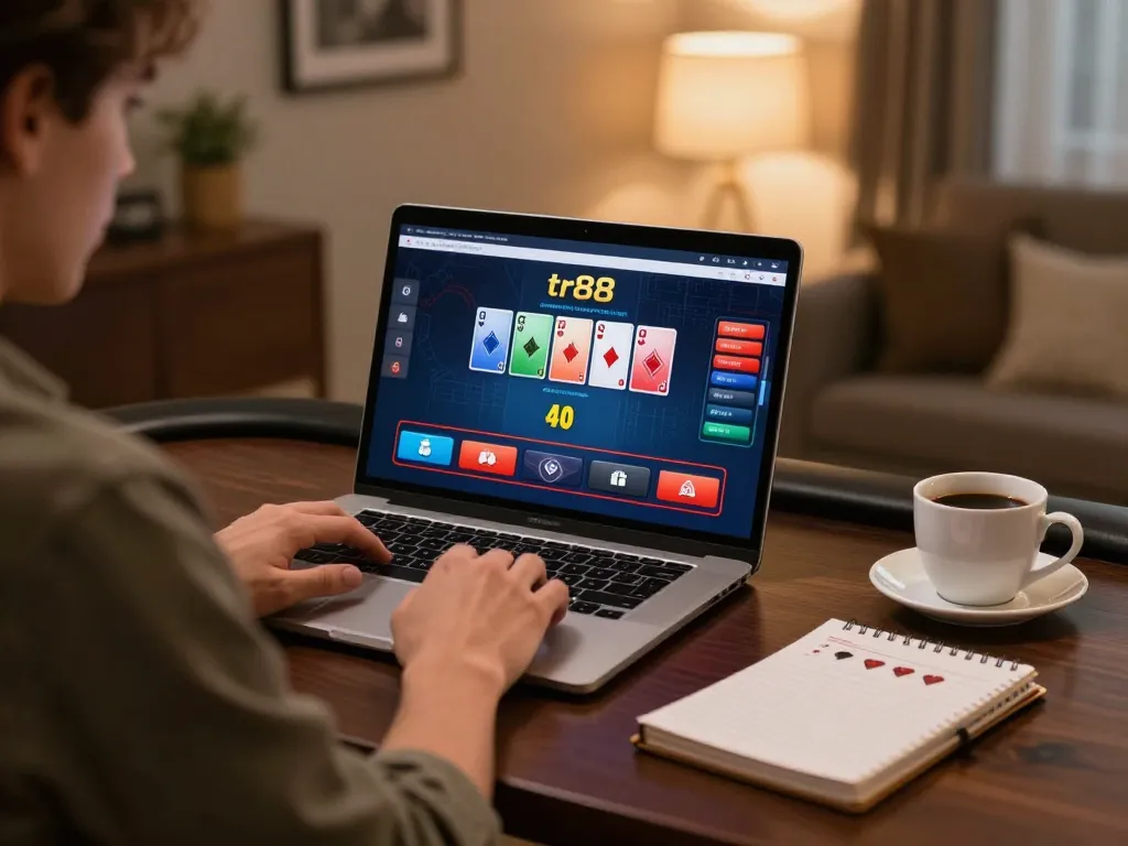 Join the excitement of tr88 poker with this engaging online gaming setup featuring strategy notes.