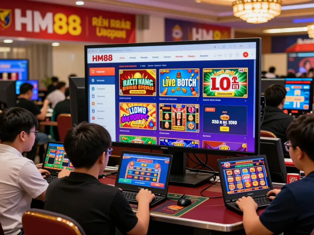 Engaging scene of players enjoying HM88 online gambling platform, highlighting its diverse betting options.