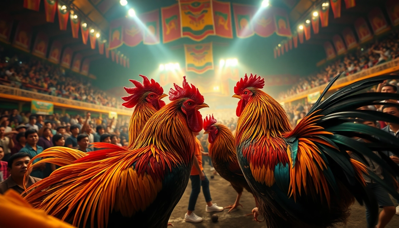 Exciting showdown at sabong 67, featuring vibrant cockfighting in a lively arena with enthusiastic spectators.