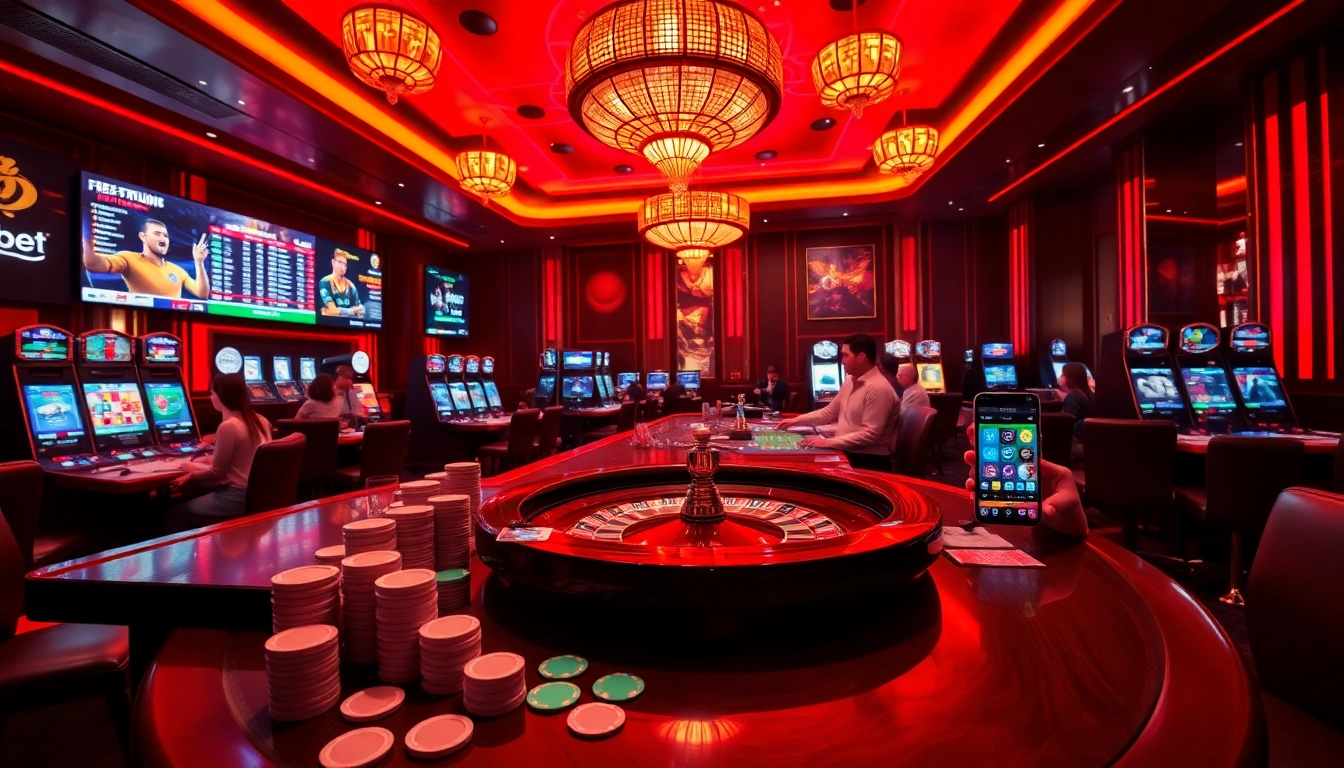 Players engaging in strategic betting at Nhà cái uy tín hàng đầu châu Á live casino with vibrant chips and cards