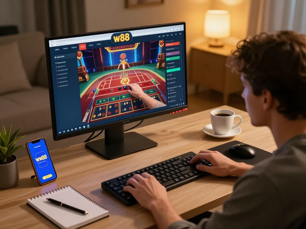 Player engaging with the ww88 casino interface on a computer, showcasing their online gaming experience.