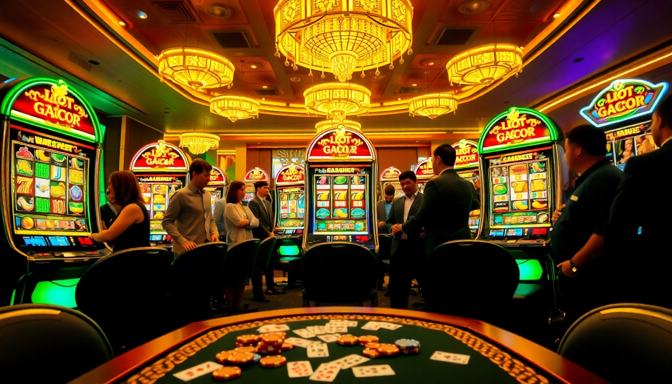 Engaging scene of players enjoying Slot Gacor games in a vibrant casino atmosphere.