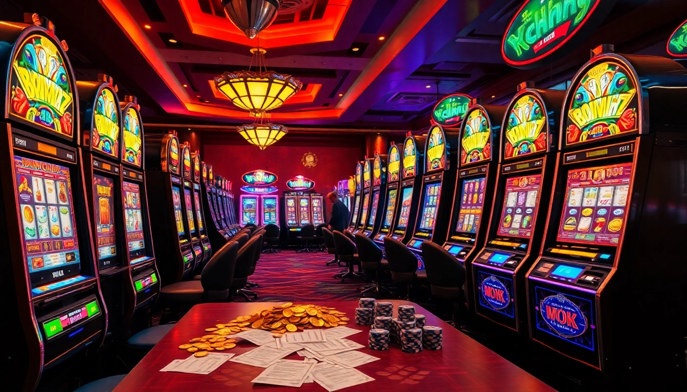 Players engage with exhilarating slot machines in a vibrant casino atmosphere.