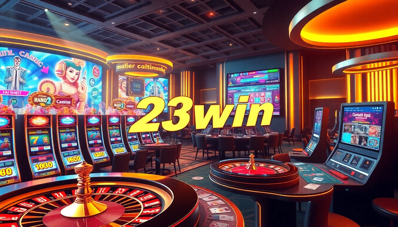 Exciting gameplay at 23win with vibrant slot machines and casino tables.