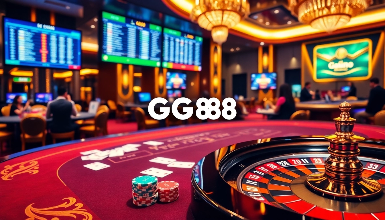 Gamble and win with excitement at https://gg88.cn.com/ in a luxurious casino setting featuring poker and roulette.