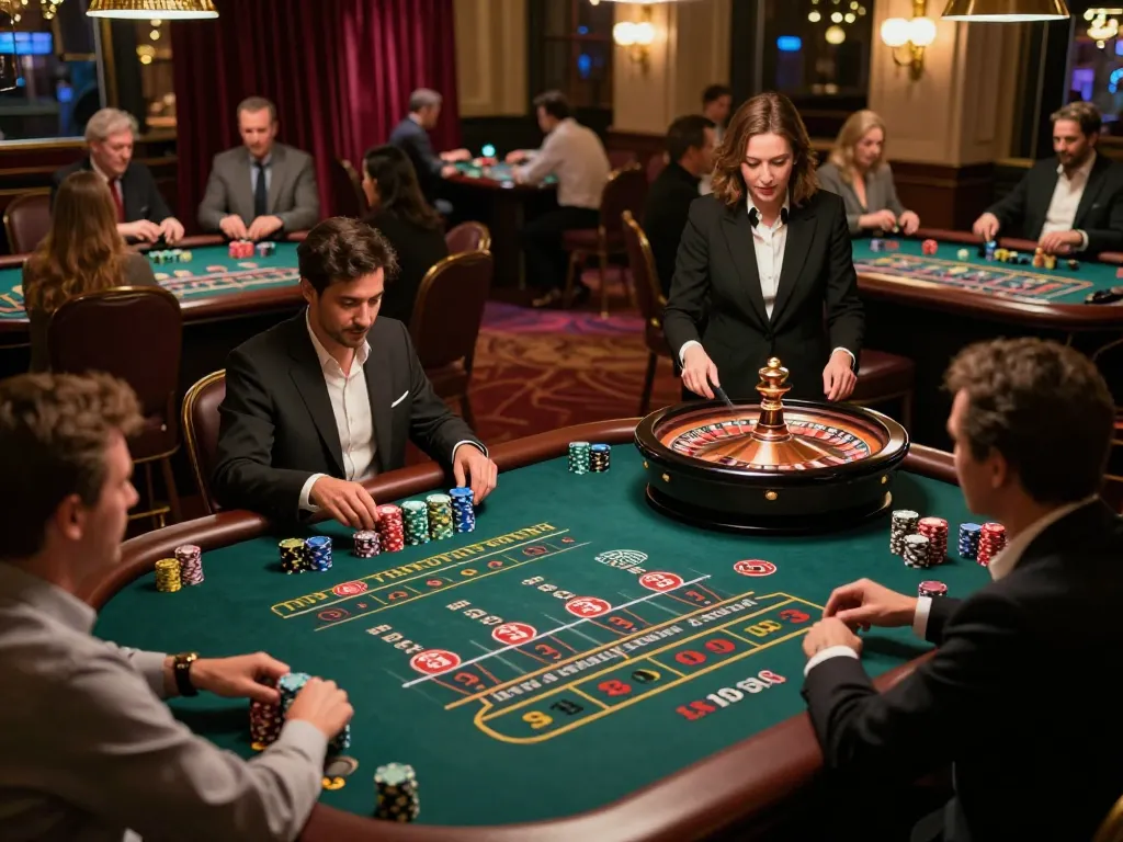 open88 players enjoying roulette at a luxurious casino with vibrant atmosphere
