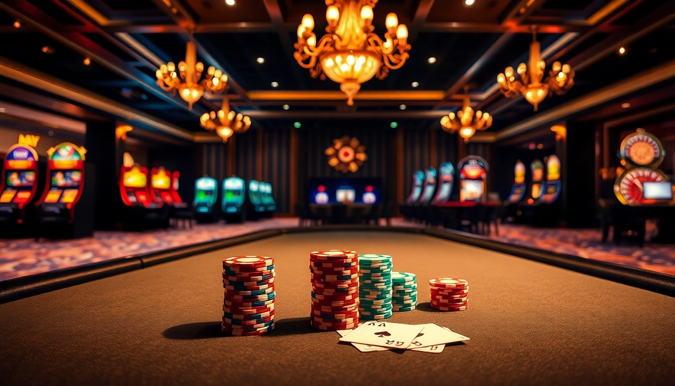 Engaging poker scene with vibrant chips and cards, showcasing Hay 88's thrilling gaming atmosphere.