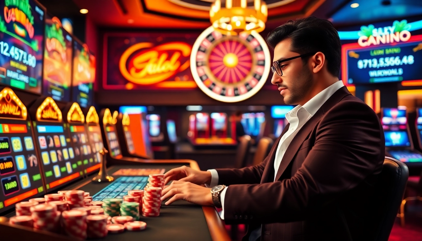 Exciting casino scene with online gambling elements showcasing https://bslvb.sa.com/ featuring vibrant slot machines and poker chips.