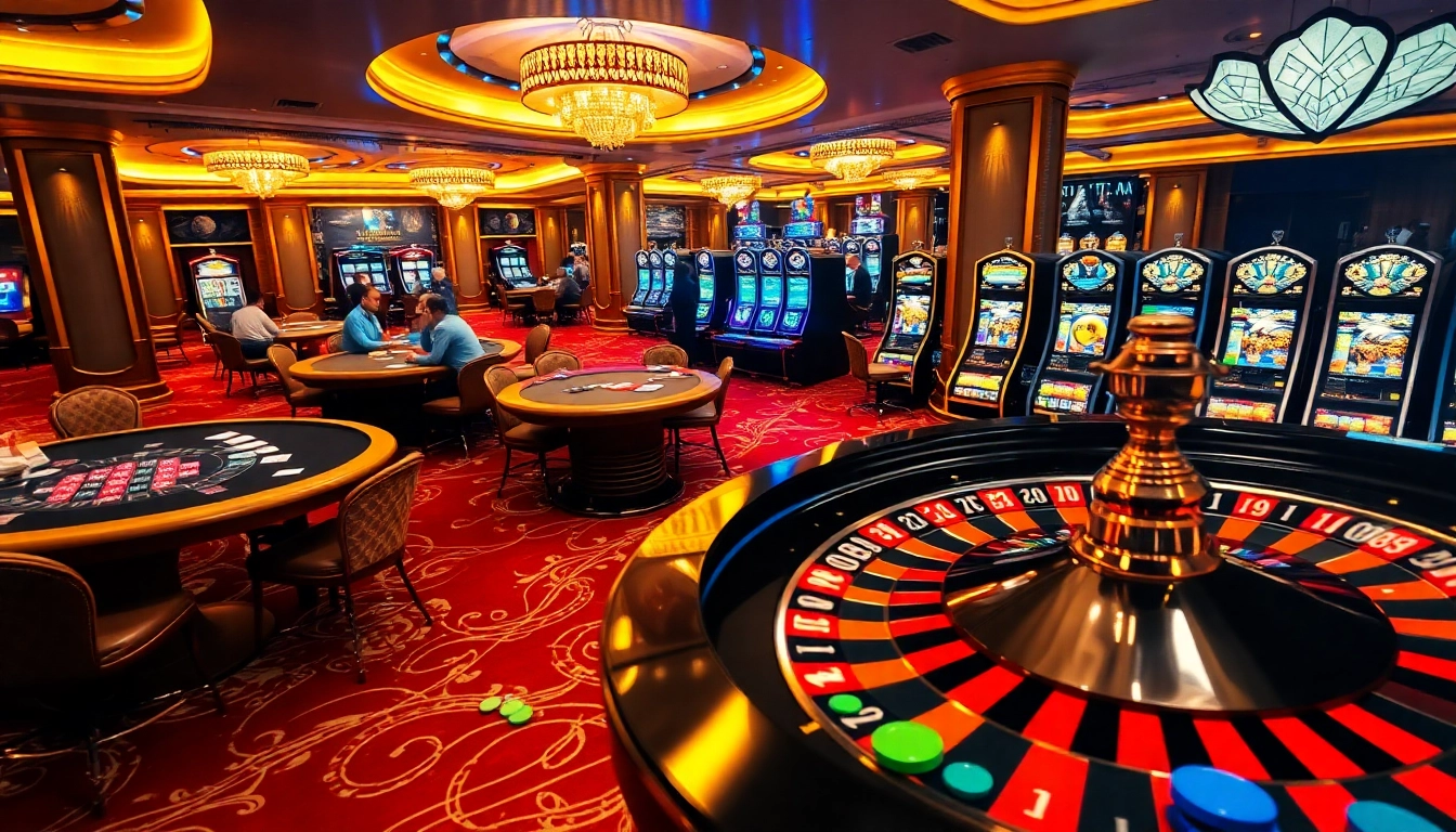 Players enjoying exciting games at https://mm88-mm888.com/ high-stakes casino with vibrant atmosphere.