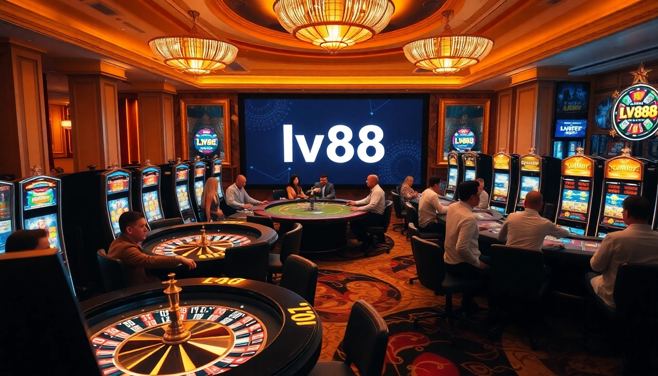 Players enjoying their winnings at lv88 casino with vibrant slot machines and live dealers.