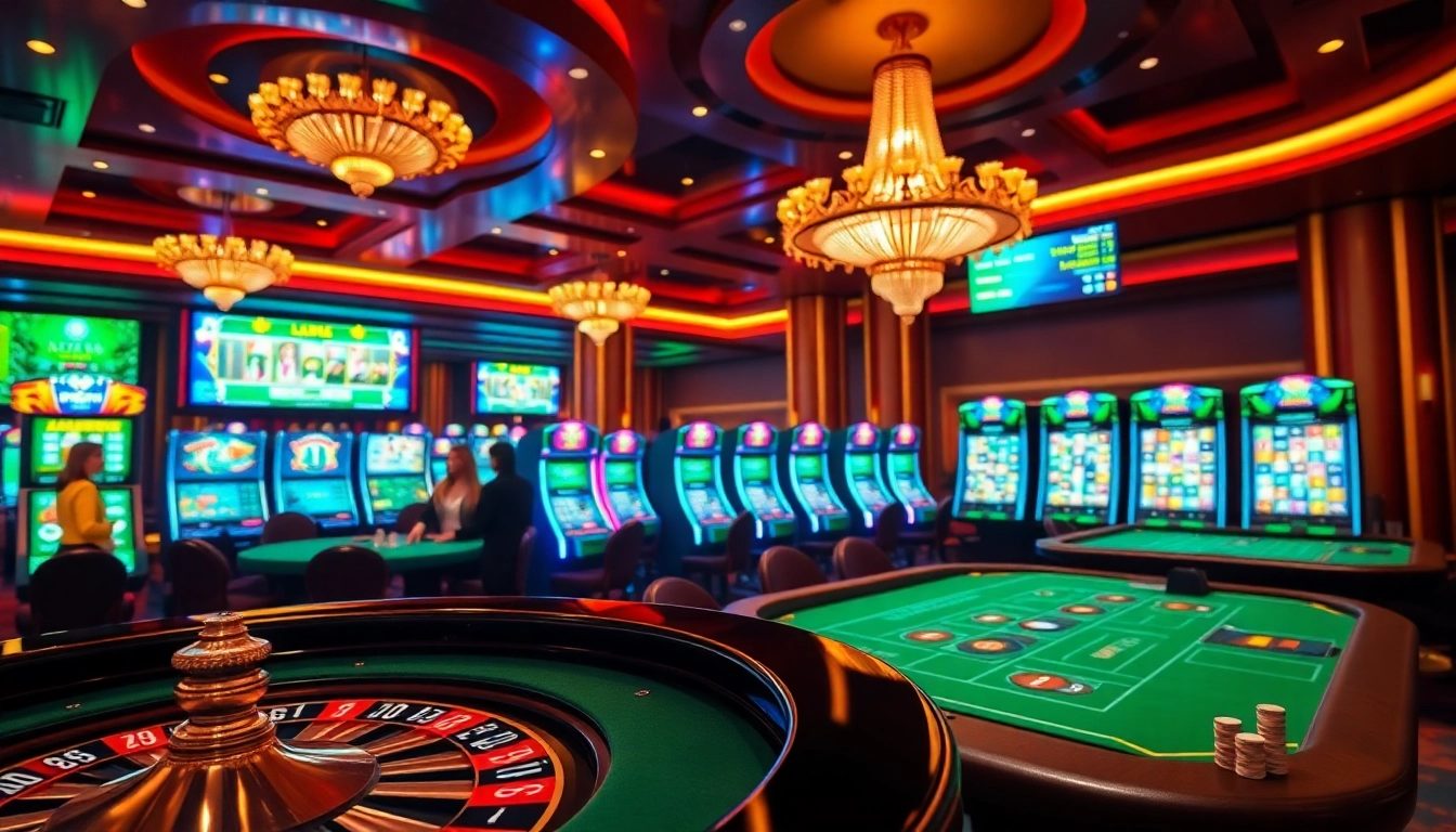 LUCK8 players enjoying high-stakes poker and roulette in a vibrant casino.