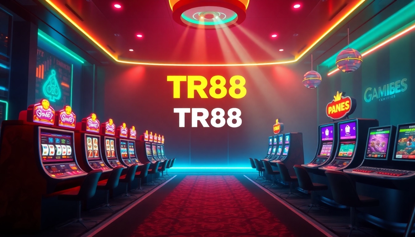 TR88 gaming platform showcasing vibrant slot machines and sports betting options.