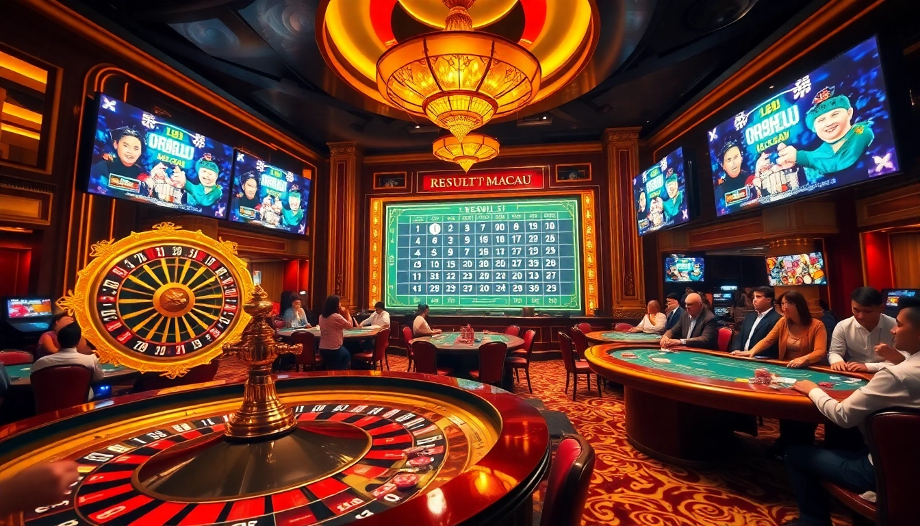 Result Macau showcased in a vibrant casino scene with live drawing and enthusiastic players.