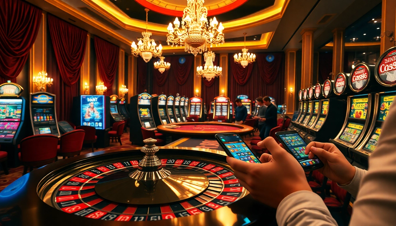 Experience thrilling gameplay at tg88 link with vibrant casino scenes featuring roulette, slots, and eager players.