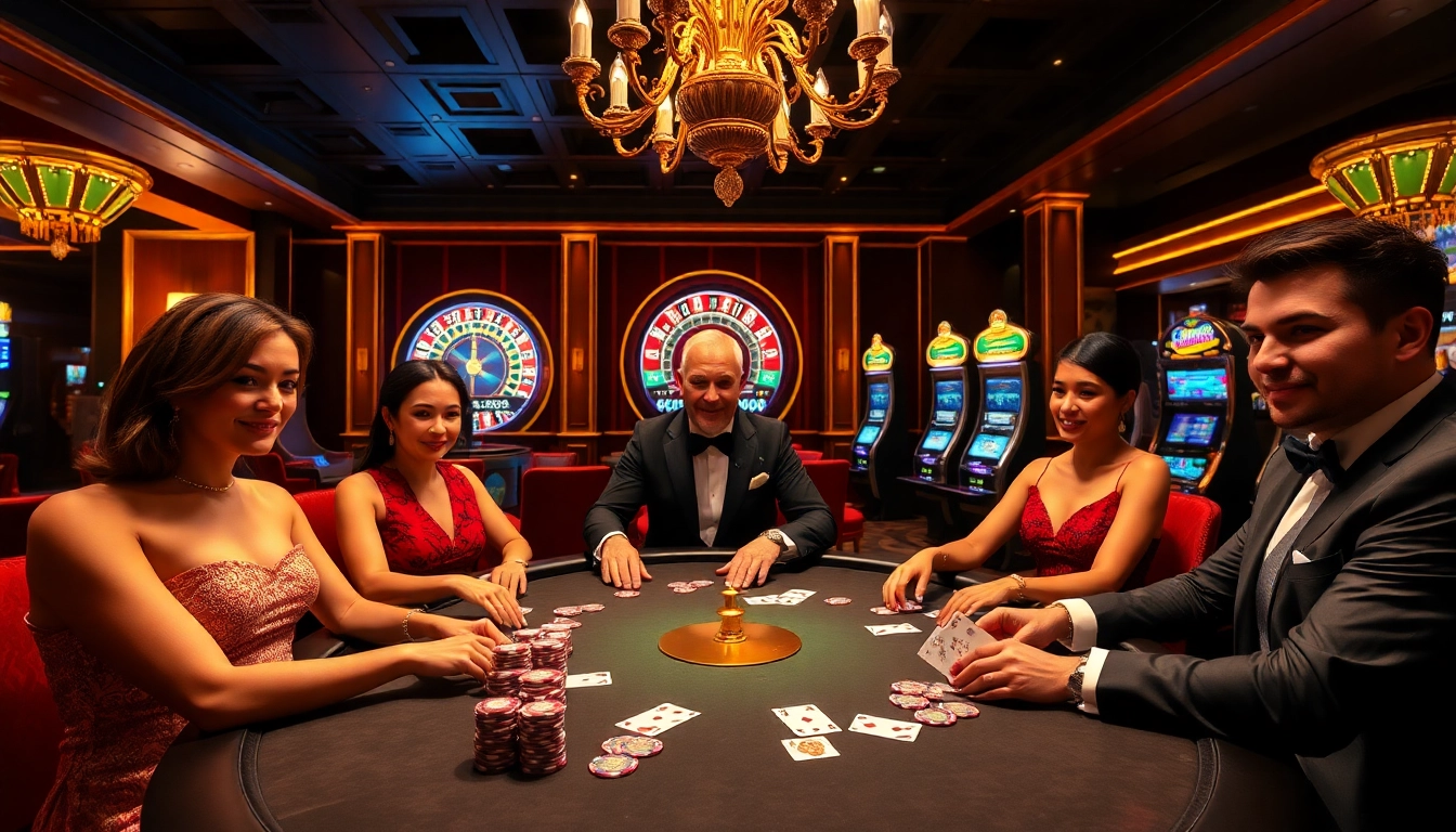 Experience the thrilling atmosphere at 99OK casino with high-stakes poker gameplay and luxury decor.