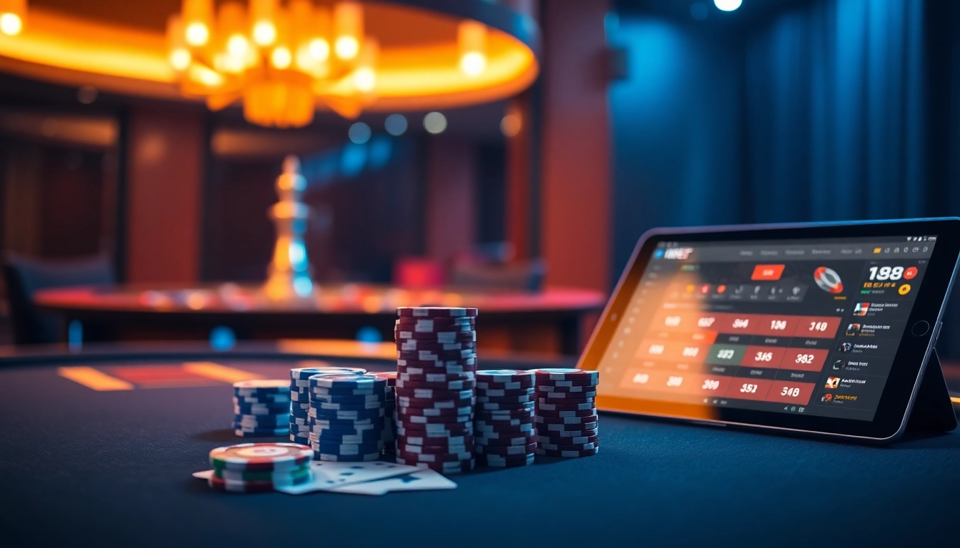 Betting on 188bet with poker chips and a roulette wheel in an exciting casino setup.