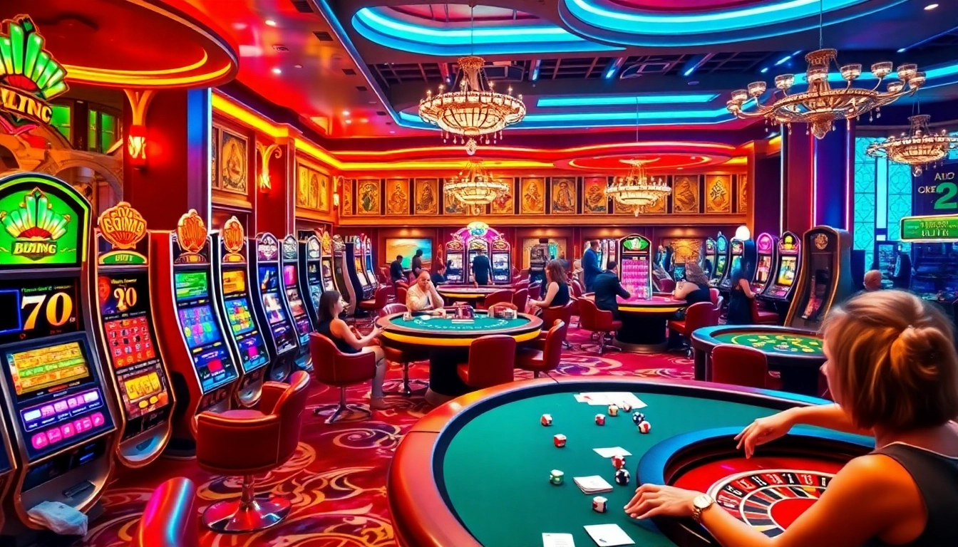 Gamblers enjoying games at a casino table, featuring https://77win.bar/ elements and vibrant action.